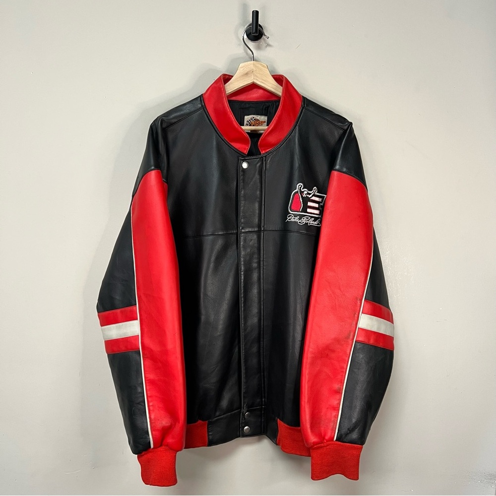The INTIMIDATOR #3 Black & Red Leather Bomber Jacket with Logo
